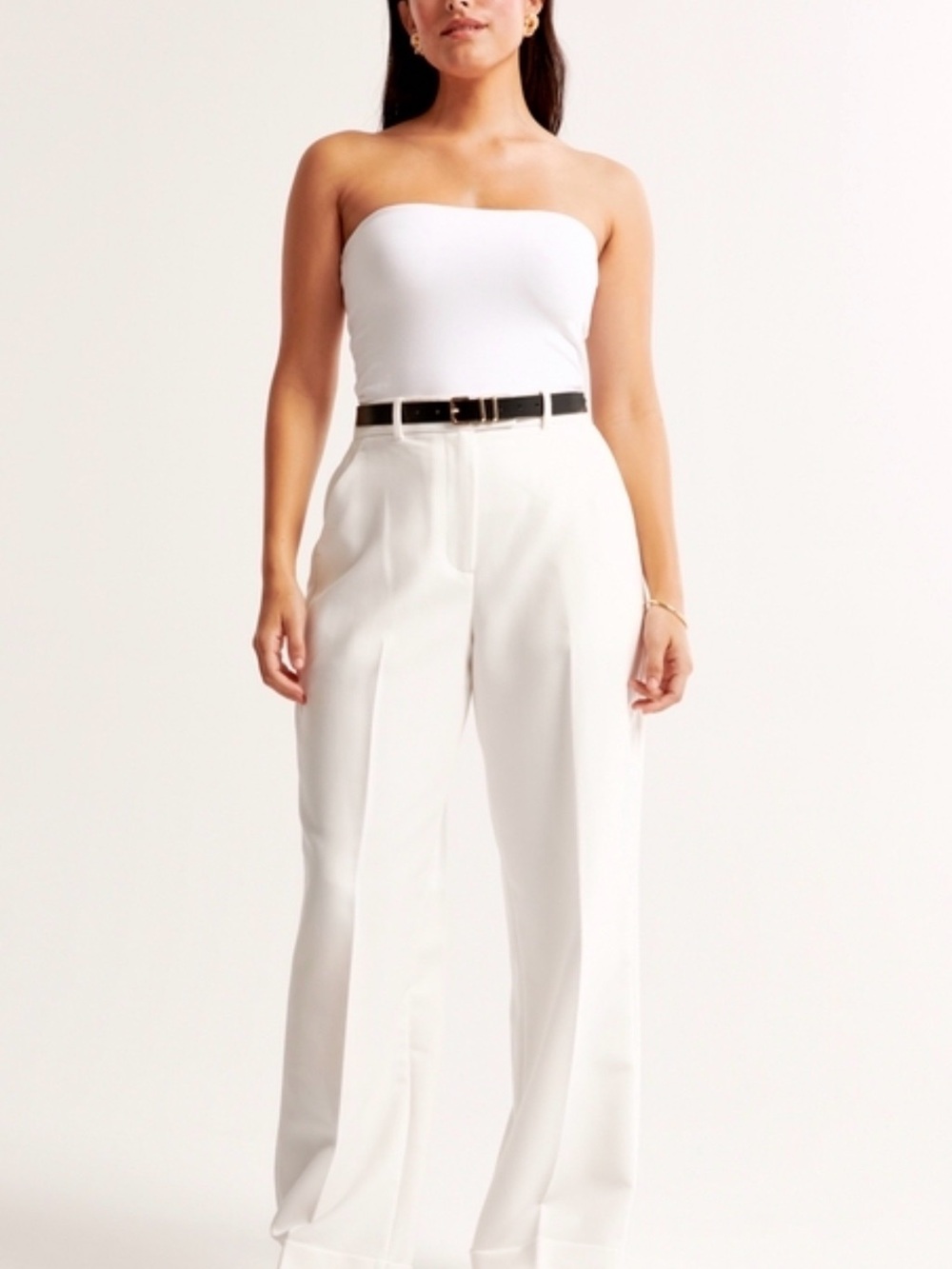 Abercrombie & Fitch Curve Love Sloane Tailored Wide Leg Pants Cream – 29 Long
